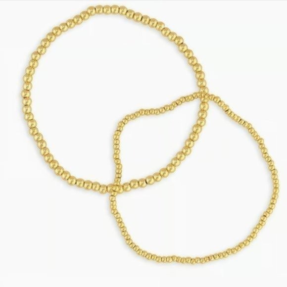 Set of 2! Waterproof Gold bead Bracelets Stretch Bracelets Stacking Bracelet - Picture 4 of 15